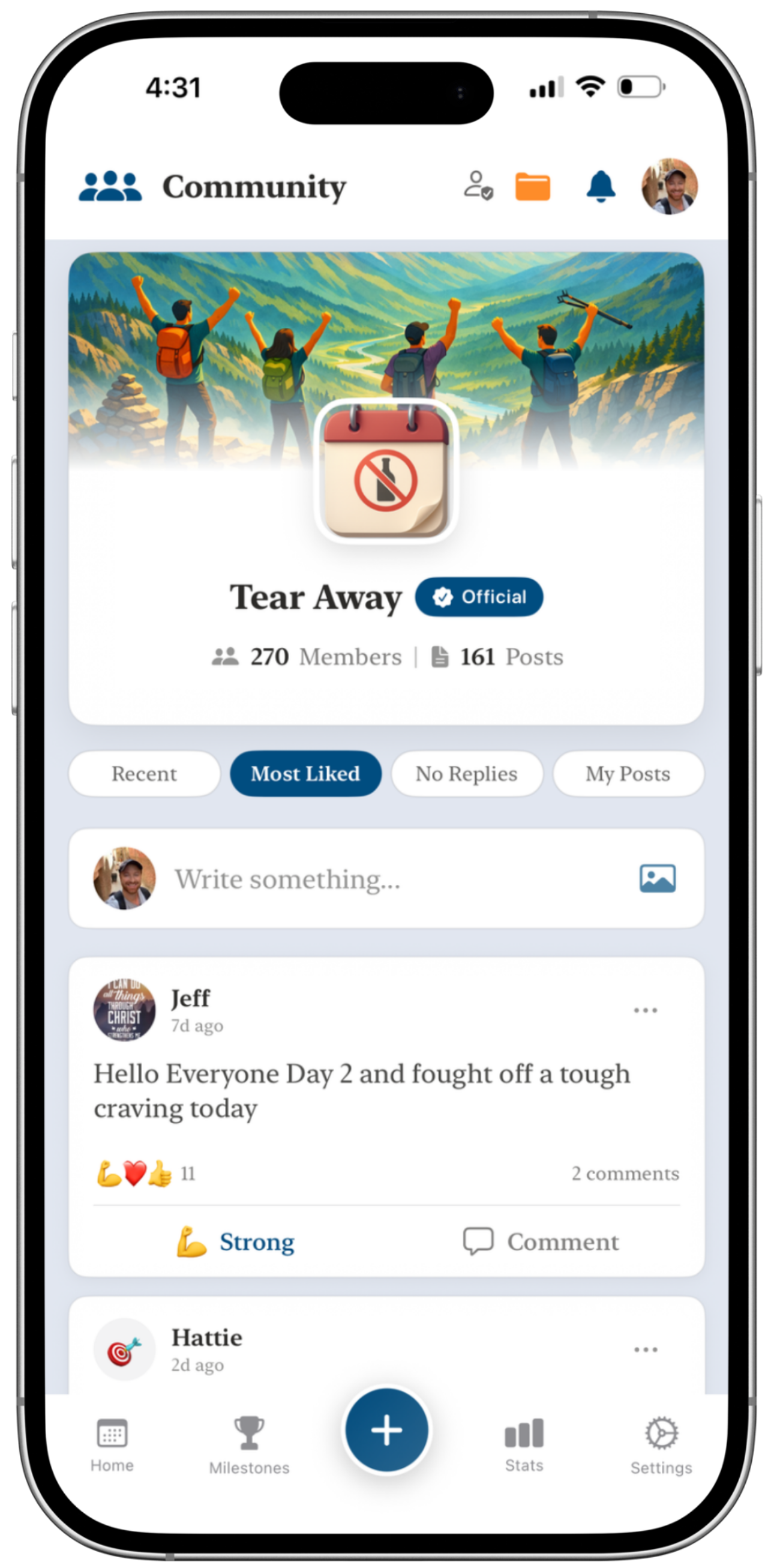 Tear Away Community screen