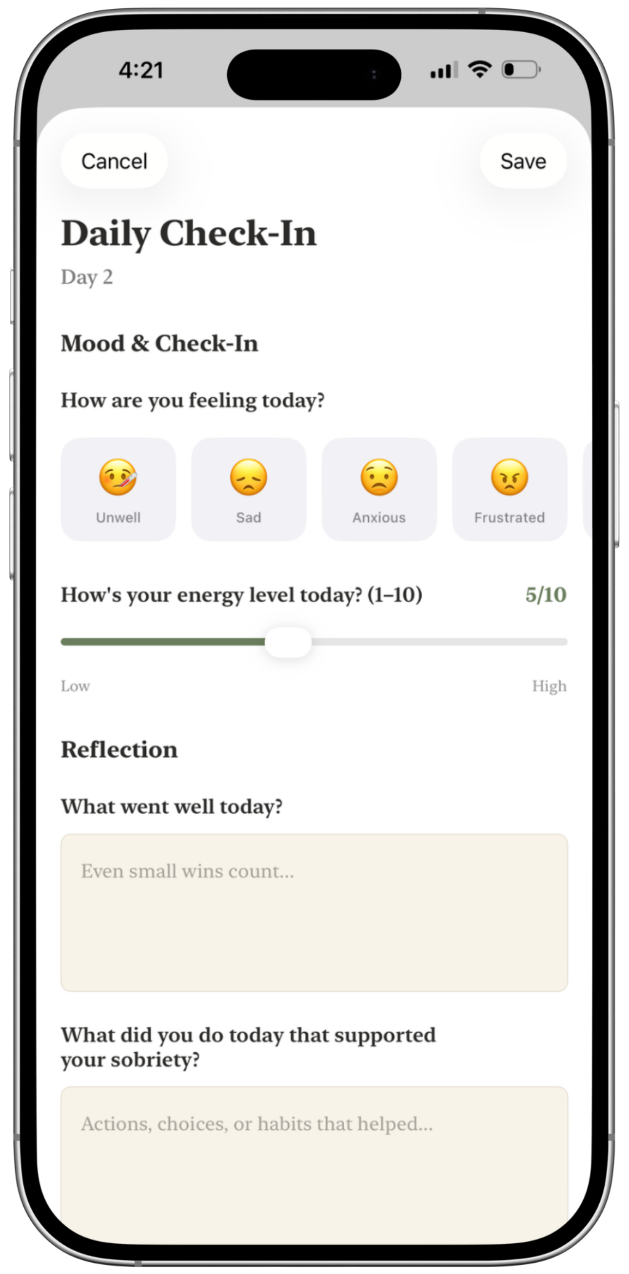 Tear Away Daily Check-In screen